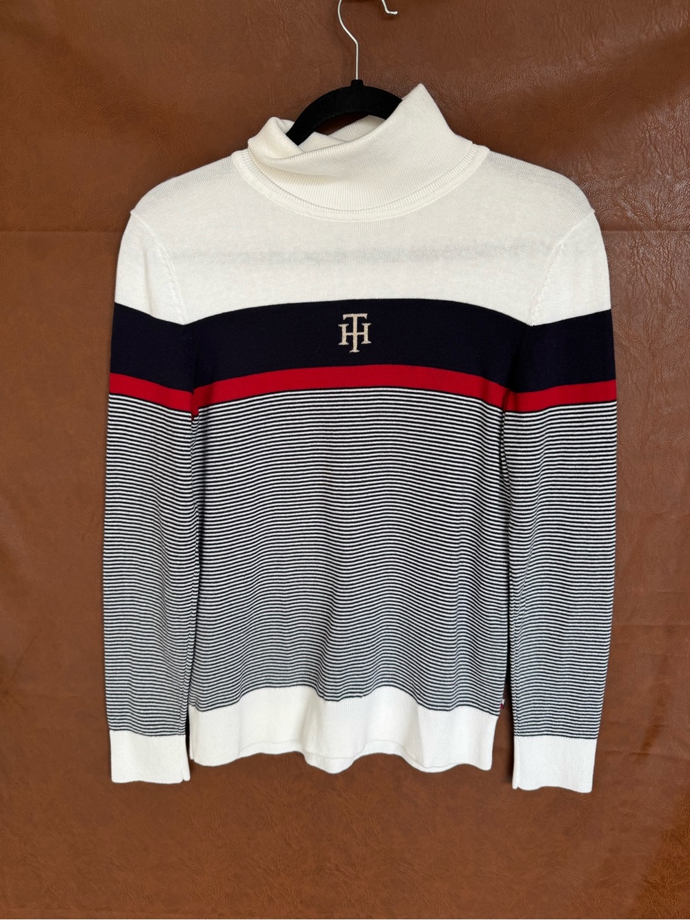 Tommy Hilfiger Striped Cotton Turtleneck Sweater S/M Preppy Old Money 90s